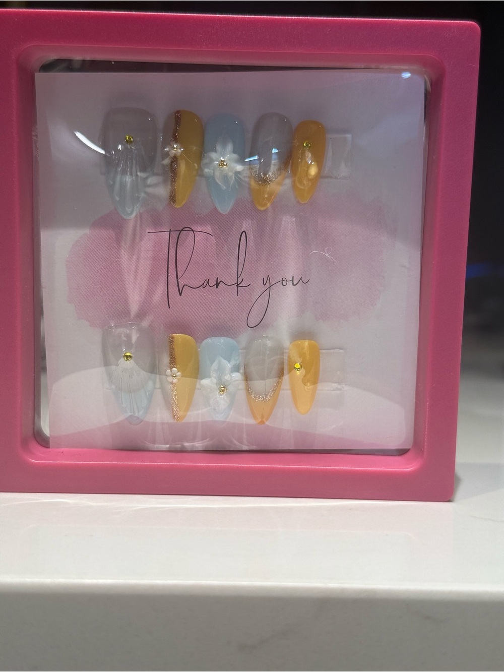 Elegant Yellow & Light Blue Floral Press-On Nail Set